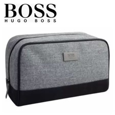  HUGO BOSS Washbag Mens Shave Toiletry Pouch Holiday Shaving Bag Grey GENUINE NW