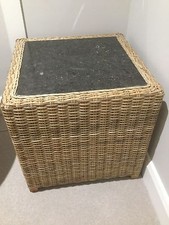 RATTAN CANE CUBE Table SOLID MARBLE TOP Lamp Side Table VERY HEAVY Guildford