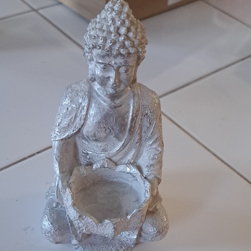 Silver buddha resin tea light - resin,