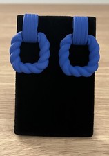 NWOT Cobalt Blue Nautical Rope Twist Door Knocker Earrings For Pierced Ears