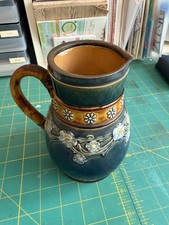 Vintage Royal Doulton Lambeth Stoneware Jug Silver Rim