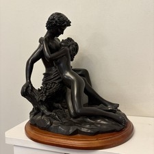 Vintage Heavy Nude Lovers Couple Kiss Figurine Statue “The Kiss”  Wood Base