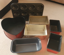 7 X BAKING TINS BREAD TRAY BAKE CAKE LOAF COOKWARE TARTS BUNS FAIRY HEART