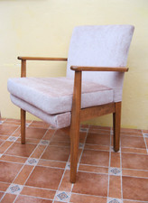 VTG Parker Knoll Chair, Fireside TV Lounge Armchair 50s 60s beige re-upholstered