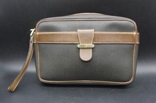 Vintage Dunhill Brown Leather Flap Black Canvas Zippered Toiletry Bag