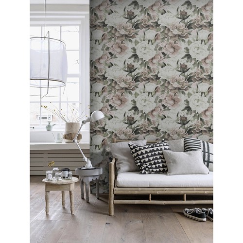 Light peony floral mural - floral,