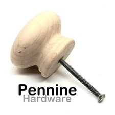Plain WOODEN ROUND KNOBS Cupboard Cabinet Drawers Pull Handle 3 Sizes