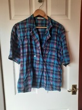 Jaeger 100% cotton Vintage Tartan Blue Double Breasted Shirt Size Large