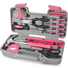 Ladies Pink Home DIY Tool Kit 39 Pc – Compact & Portable for Household Repair