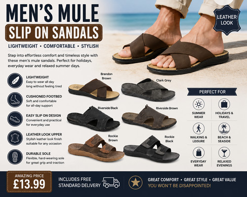 Mens mule sandals slip - slip, on