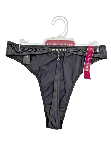 Black satin ladies thong with - black,