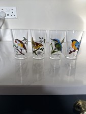 Set of 4 Reims France Vintage Bird Design Glasses 11.5 Cm Tall VGC Rare