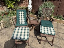 Steamer Chair Sun Lounger Garden Furniture with Cushions Pair