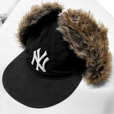 New Era Mlb Fitted Hat Cap Dog Ear Flap Fur new york yankees nyc ny black 7 1/4