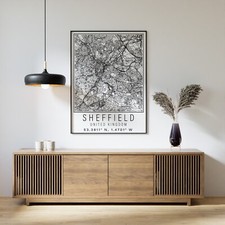 Sheffield England City Street Map Print Sheffield Wall Art Home decor Poster