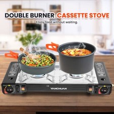Portable Double Burner Gas Stove Outdoor Picnic Camping BBQ Butane Heater Cooker