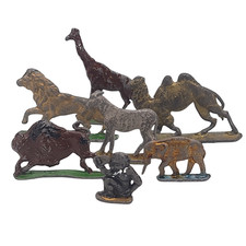 Vintage 1950s Flat Lead Zoo Animals Britains Style Painted Figures Job Lot