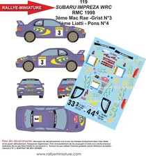 DECALS 1/24 REF 0119 SUBARU IMPREZA LIATTI RALLYE MONTE CARLO 1998 WRC RALLY