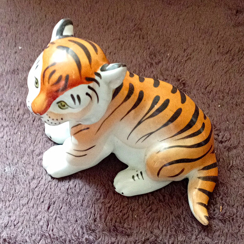 Ceramic tiger cub figurine - ceramic,