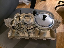 Vintage Moroccan tray rare stones / Bodum full Tea Set Perfect condtion