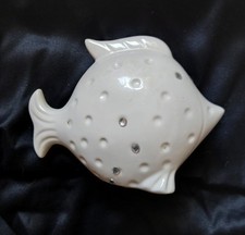 White Ceramic Fish Ornament with Sparkles
