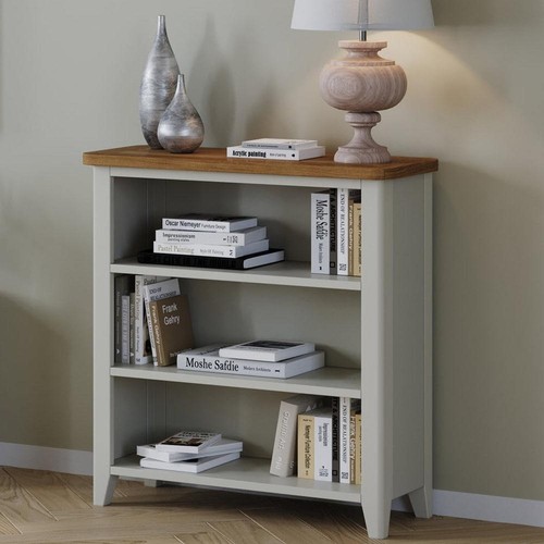 Grey painted low bookcase - painted,
