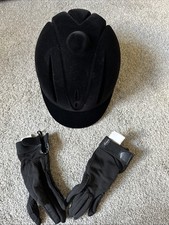 Polly Junior Safety Horse Riding Helmet velvet Black, 52-55cm + Gloves 