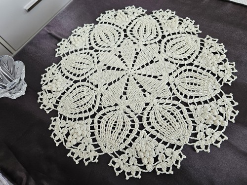 Crocheted cotton doily ivory - crocheted, doily,