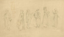 A Sheet of Caricatural Figure Studies – Original 19th-century graphite drawing