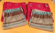 PRIMARK HOME Red curtain pair 182 x 169 cm + brown blue Voile pair 124 x 138 cm