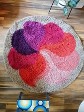 DESSO round shag pile rya rug vintage Mid Century 70s pink purple psychedelic 