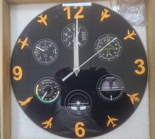 CLOCK 12" Aviation Stencilled with gauges and aircraft