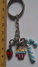 VINTAGE Olde Metal Keyring  Food Lunch Dinner cup cake strawberry ? candy ? 