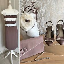 Jacques Vert Mocha Cream Slingback Shoes Size 4 Clutch Shoulder Bag & Fascinator