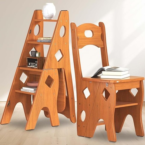 Folding wooden library step - folding,