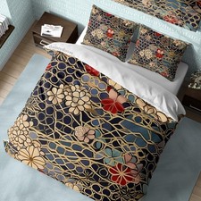Golden Flower Duvet Cover Japanese Pattern Quilt Cover, Cherry Blossom Bedding S