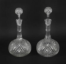 Antique Pair Etched Glass Decanters and Stoppers 19th Century