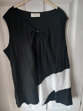 ANN HARVEY WOMENS TOP BLACK WHITE NEW SIZE 26 LINEN MIX