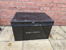 Antique Metal Black Deed Storage Box With Side Handles