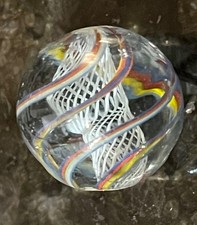 Antique German Marble Latticino White Core - Red Yellow Blue Outer - Approx 18mm