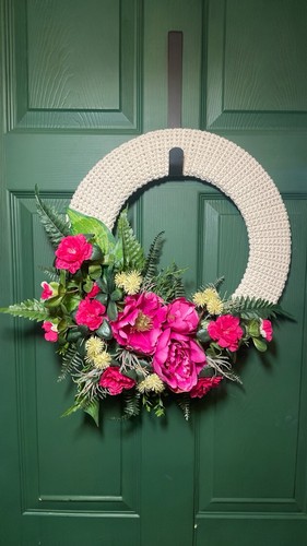 Crochet pink peony wreath - crochet,