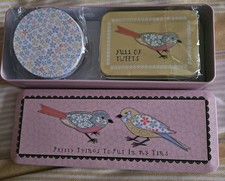 VINTAGE CRAFTS 3 PRETTY STORAGE TINS SET OF 3 TINS BIRDS & SLOGAN NEW