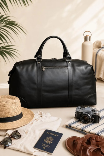 Leather travel duffel bag - leather,