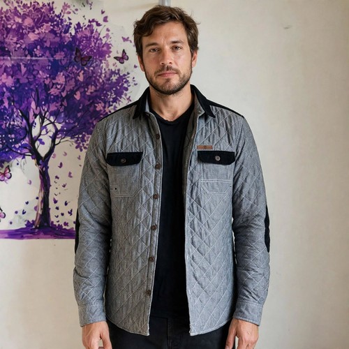 Grey black quilted shirt - grey,