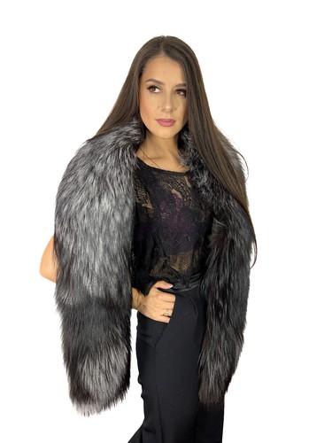 Silver fox fur stole - silver,