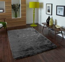 SMALL - LARGE SOFT NEXT SHINY SILKY DARK CHARCOAL GREY SHIMMER LUXURY SHAGGY RUG