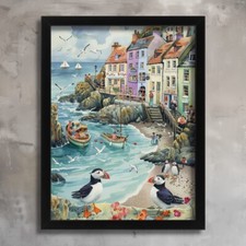 Puffin Town Wall Art Print