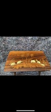 Vintage WOODEN & BONE INLAY Stand Small Coffee Table Handmade ELEPHANTS 1960s #3