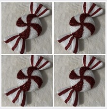 4x Christmas Candy Cane Bow sweet Christmas Tree Decoration  Sparkle Red White