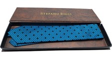 Stefano Ricci Silk Geometric Pattern Tie Blue Italy T2348 D217